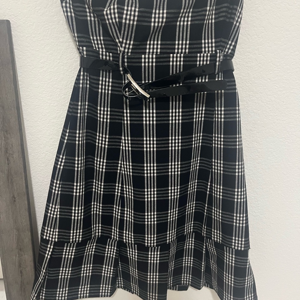 Guess Black and White Checkered Strapless Dress